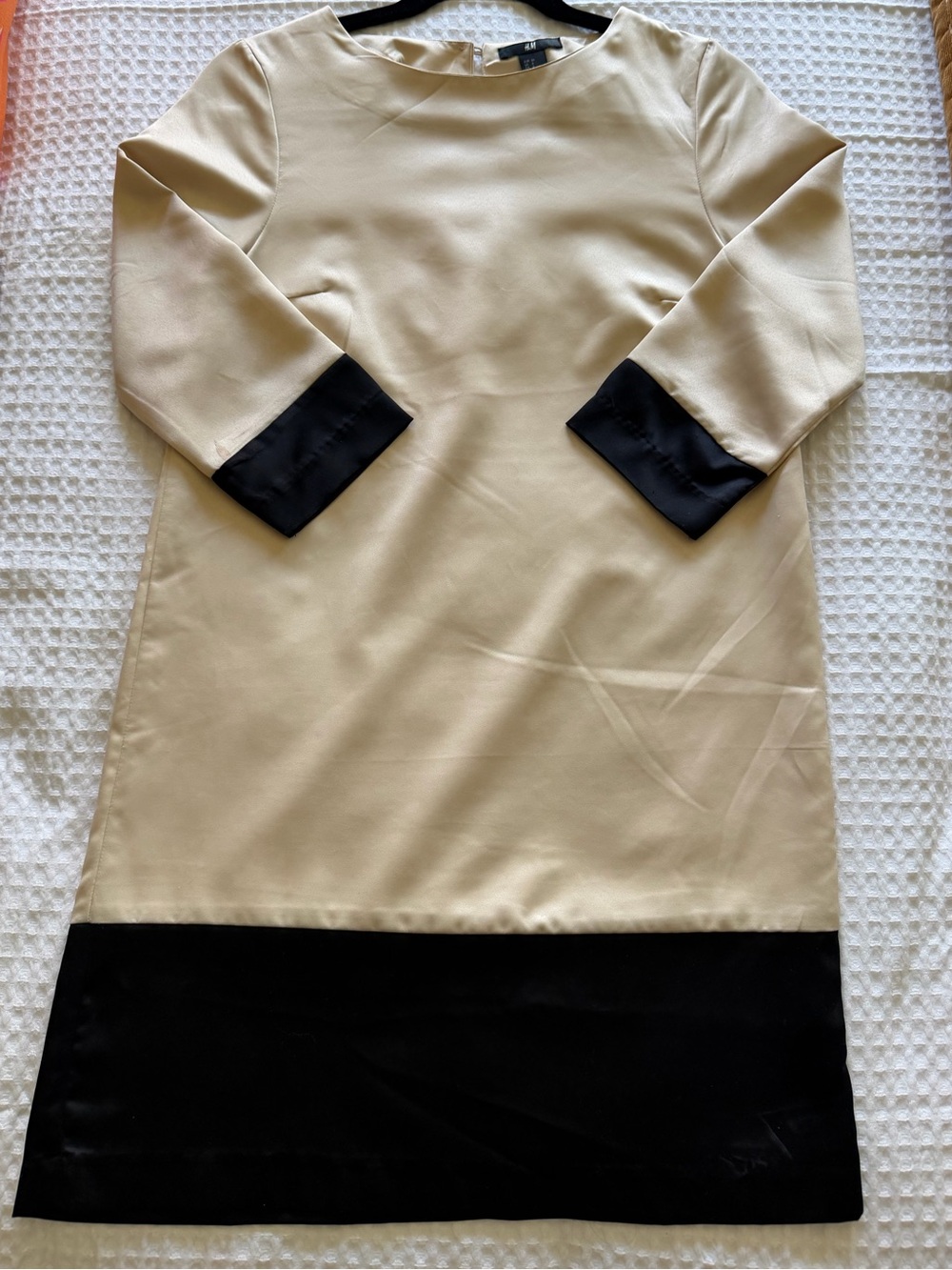 H&M Beige Shift Dress with Black Cuff and Hem